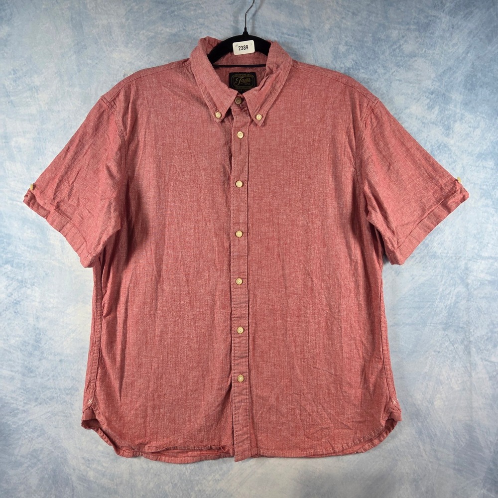 Jachs NY NoHo Shirt Mens Large Red Heritage Chambray Short Sleeve Button Down